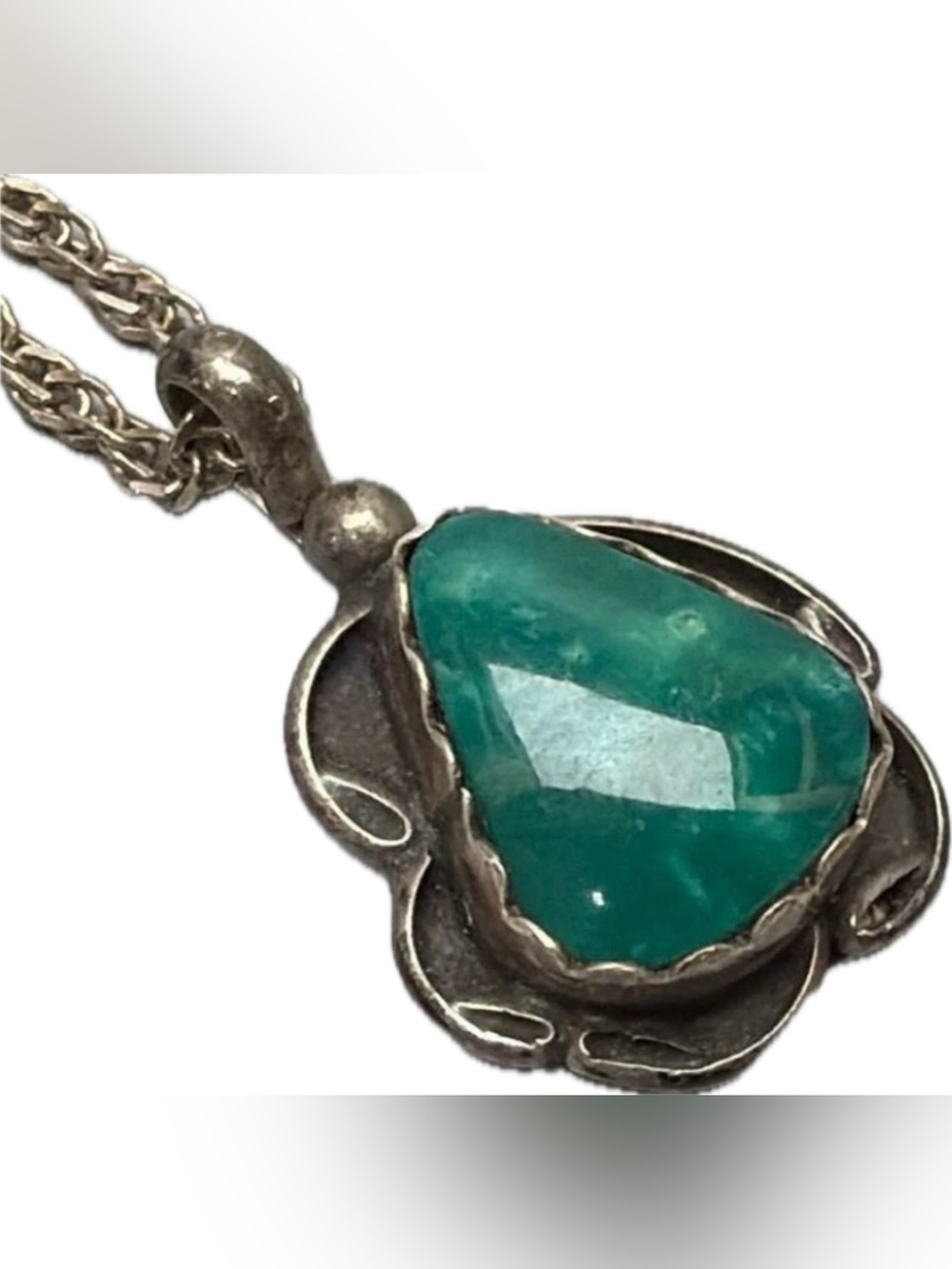 🌟 Navajo BBT Sterling Silver Green Stone Pendant 30" Italian Karizia Chain 925